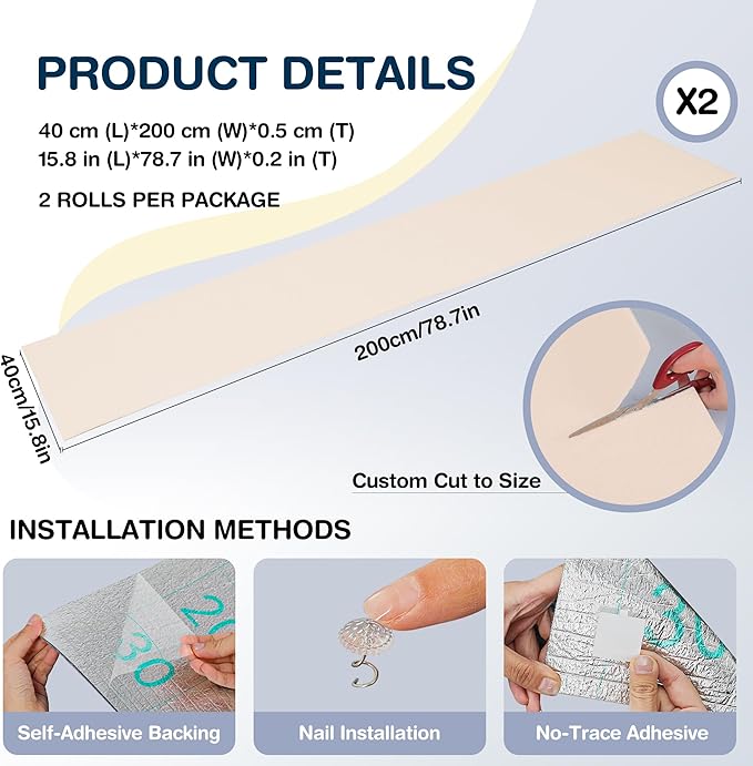 157.5" x 15.8" Cat Scratch Furniture Protector, Self-Adhesive Couch Protector from Cat Claws, Cats Scratching Mat for Couch, Sofa, Wall & Door, DIY Cat Scratch Pads Replacement, 2 Pack (Off White)