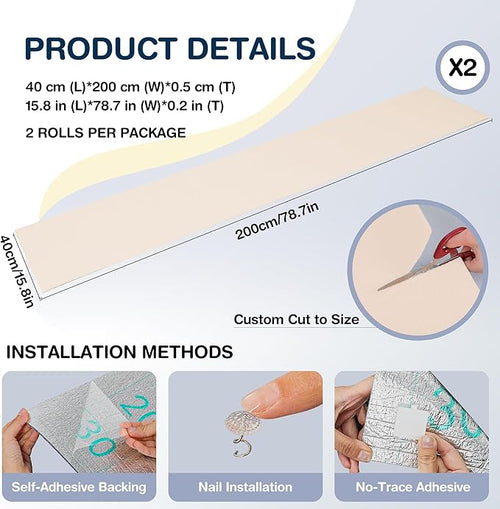 157.5" x 15.8" Cat Scratch Furniture Protector, Self-Adhesive Couch Protector from Cat Claws, Cats Scratching Mat for Couch, Sofa, Wall & Door, DIY Cat Scratch Pads Replacement, 2 Pack (Off White)