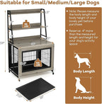 Giantex Dog Crate Furniture with Storage Shelves, 38" Furniture Style Indoor Dog Kennel on Wheels, 3 Doors, Flip Top Lid, Removable Pull-Out Tray, Dog Cage Pet House for Large Dogs, Oak Gray
