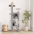 LEMY 54 Inch Cat Tree,Multi-Level Cat Tower Condo for Indoor Kittens,Light Grey Cat House with Sisal-Covered Scratching Post for Cats to Play and Sleep