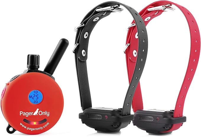 Educator PG-300 Dog Training Pager Only–Vibration & Tone, 1/2 Mile Range, 100 Adjustable Levels, Waterproof Biothane Collar Included, Rechargeable, Night Tracking Light, Small & Medium Dogs,2 Dog,Red
