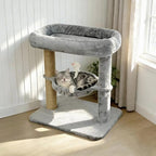 Pawly 24" Cat Tree Tower, Tall Cat Scratching Post with Soft Perch for Window Viewing, Large Bed for Big Cats, Stable & Compact Cat Tower with Hammock, Gray
