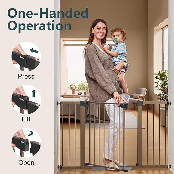Cumbor 2 Pack 29.7-51.5" Extra Wide Baby Gate for Stairs, Mom's Choice Awards Winner-Dog Gates for Doorways, Pressure Mounted Walk Through Pet Gate Indoor, Safety Auto-Close Child Gate for Kid,Brown