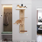 4-Tier Door Hanging Cat Tree, 67 Inch Vertical Climbing Frame with Scratching Posts & Cat Bed, Multi-Level Solid Wood Board for Kittens Jumping & Playing (with Cat Nest)