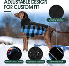Kuoser Dog Winter Coat, Reversible Waterproof Dog Jacket with Reflective Strip, Warm Dogs Fleece Vest Adjustable Doggy Cold Weather Clothes Plaid Christmas Outfit Pet Apparel for Medium Dogs, Blue M