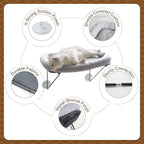 Zakkart Cat Window Perch - 100% Metal Supported from Below - Comes with Warm Spacious Pet Bed - Cat Window Hammock for Large Cats & Kittens - for Sunbathing, Napping & Overlooking (Grey)