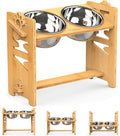 Vantic Elevated Dog Bowls, Adjustable Raised Dog Bowl Stand for Large and XLarge Pet, Sturdy Bamboo Food Feeder with 2 Stainless Steel Dishes, Natural