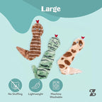ZippyPaws Skinny Peltz - No Stuffing Dog Toy Pack to Keep Them Busy, for Medium and Large Dogs, Squeaky Pet Toys, Unstuffed Chew Toys, Soft Plush Variety Pack, Desert Snakes - 18"