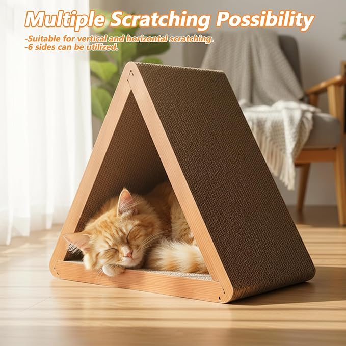 3-Sided Vertical Cat Scratching Post, Cat Scratcher Foldable, Triangle Cats Scratching Board, Multiple Angle Scratch Pad, 6 Usable Sides Recyclable Scratcher Cardboard for Indoor Cats (Pack of 3)