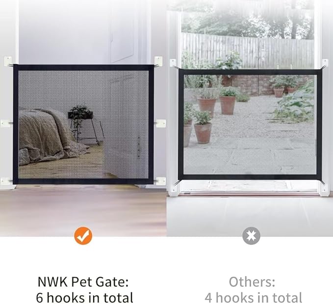 NWK Pack of 2 Magic Dog Gate for Stairs Pet Gate for The House Providing a Safe Enclosure for Pets to Play and Rest, 6 Hooks Design (2, 43'' X 30'')