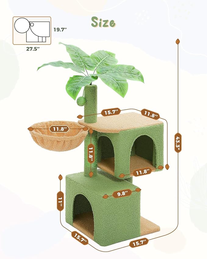 PEQULTI 31" Cat Tree for Indoor Cats, Multi-Level Cat Tower with Cozy Cat Condo Clearance Prime, Green