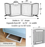 ZJSF Freestanding Dog Fence Indoor, Foldable Dog Gate for Doorways, Stairs or Hallways, Sturdy Wood Extra Wide Pet Gate with Support Feet for The House, Grey, 24 "Height-4 Panels