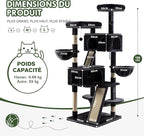 MUTICOR 66 Inches Multi-Level Large Cat Tree Tower for Indoor Big Feline/Cozy Plush Perches/Condo/Sisal Scratching Posts/Hammock and Baskets/Activity Center Play House/Wide Base/Dark Grey