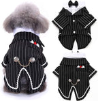 DENTRUN Dog Tuxedo Suit with Bow Tie - Formal Black & White Striped Pet Costume Shirt, Elegant Wedding Outfit Birthday Party Attire for Maltese Dachshund Corgi Beagle Medium Large Dogs, L
