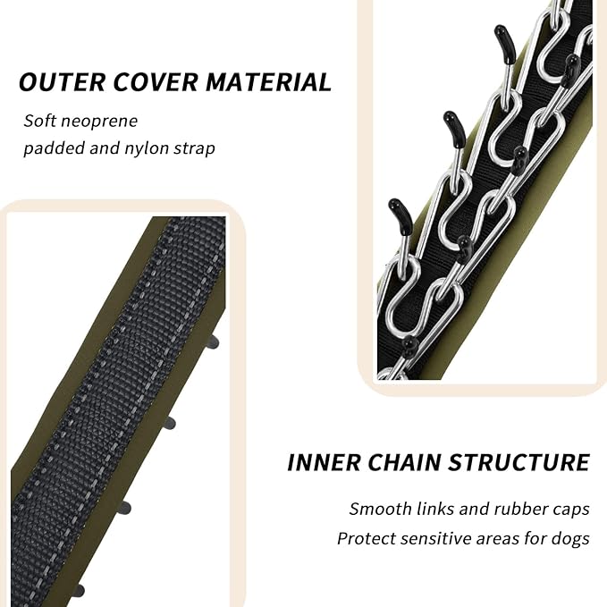 Martingale No Pull Dog Collar for Large Medium Small Dogs, Heavy Duty Nylon Reflective Adjustable Anti Pull Slip Collar with Buckle for Training Walking S Black Army Green