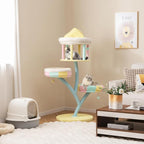 Tangkula Tall Cat Tree, 57.5 Inch Amusement Park Style Cute Cat Tower with Top Open Condo, 2 Perches, Scratching Posts & Dangling Balls, Aesthetic Cat Tree Tower for Indoor Cats Large Adult