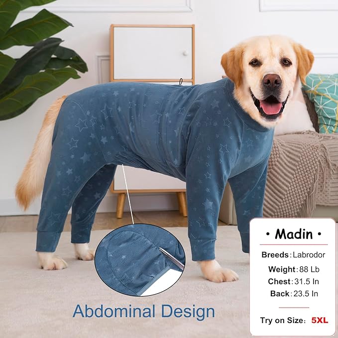 Dog Coats Autumn Winter Jumpsuit for Large Medium Dogs, Warmer Recovery Suit Polar Fleece Dog Bodysuit Lightweight Pajamas Pullover Stretchy Onesie Four-Legged Cold Weather Clothes(2XL, Blue)