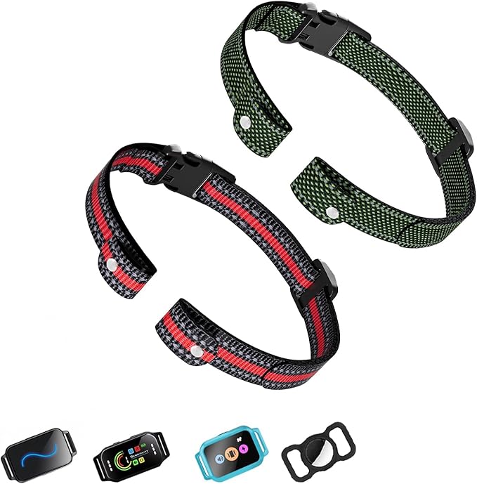 Aikko Universal Dog Training Collar Replacement Strap - Adjustable Nylon Strap with Heavy-Duty Buckle for Shock/Bark/Fence E-Collars (Red & Light Green)