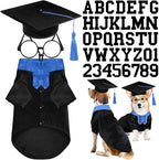 5 Pcs Dog Graduation Costume Set Include 2026 Pet Graduation Gown with Stole Puppy Grad Cap Lensless Glasses DIY Letter Stickers for Dogs Cats Holiday Costume Accessory(Black Royal Blue,L)