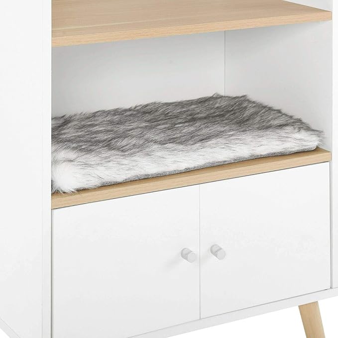 Sam's Pets Becky 39" Single Rest Cat Tree, White - Drawer, Bookshelf, Multi-Use, Soft Fur Cushion, Elevated Wooden Legs