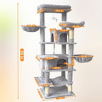 68" Grey Cute Cat Tree for Indoor Cats Large Adult, Tall Cat Tower with Scratching Post & Condo, Hammock, Aesthetic Cats Stand, Modern, Easy Assembly (Light Grey, 68" Tall)
