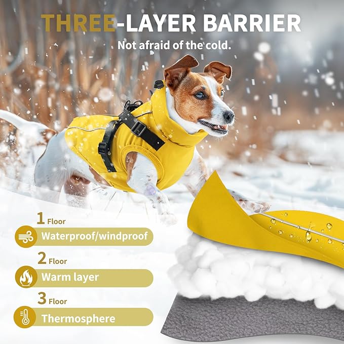 Dog Winter Coat Reflective Water-Resistant Jacket, Fleece Lined Windproof Puppy Coat with Back Zipper & D-Ring, Cold Weather Dog Coats for Small Medium Dogs (M, Orange)