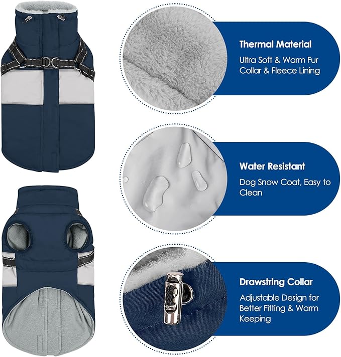 KOESON Dog Coat, Warm Dog Winter Coat for Giant Breeds, Waterproof Dogs Jacket with Harness, Reflective Pet Fleece Lined Puffer Jacket, Turtleneck & Windproof Coats for Great Dane, Golden Retriever