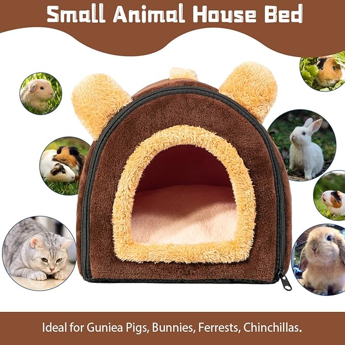 Pet Soft Guinea Pig & Rabbit Cozy Hideout House - Small Animal Bed for Guinea Pigs, Rabbits, Hamsters, Rats & Chinchillas Cave Bed (Coffee)