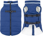 Mklhgty Large Dog Coat with Harness Built-in, Waterproof Reflective Fleece Lined - Warm Windproof Winter Jacket with Back Zipper, Cold Weather Snow Dog Coats - Blue - 2XL