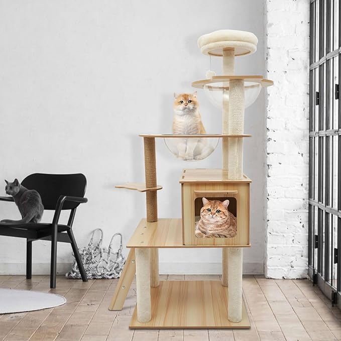 Cat Tree Tower for Indoor Cats 5-Tier Cat Tower Scratching Post Cat Climbing Frame with Climbing Steps and Swing Ball Pet Condo Cat Cage (63 * 53 * 27(cm))