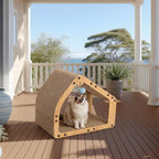 20'' Cardboard Cat Scratcher House - Large Cat Scratching Board with Balls, Cat Lounger as Tunnel for Indoor Cats and Kittens, Safe & Secure, Brown