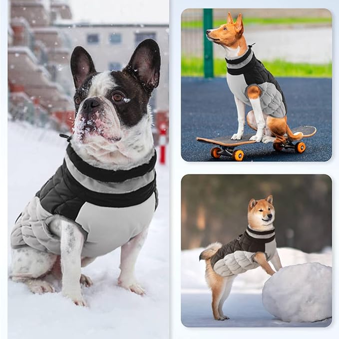Dog Winter Jacket Cozy Reflective Waterproof Windproof Warm Pet Garment,Comfortable Cold Weather Fleece Apparel Outfits with Zipper Closure for Small Medium Large Dogs Puppy Walking,X-Small