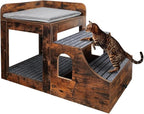 Pet Bunk Bed for Cats, Multi-Level Pet Window Perch Seat Platform with Removable Stairs and Mats for Cats and Dogs, Pet Bed Couch with Drawers for Bedside, Home, Indoor Use, Brown