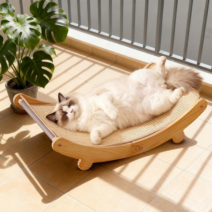 Sisal Cat Scratcher Bed for Indoor Cats Extra Large Cat Scratching Post Scratch Pad Solid Wooden Cats Furniture Lounge Chair