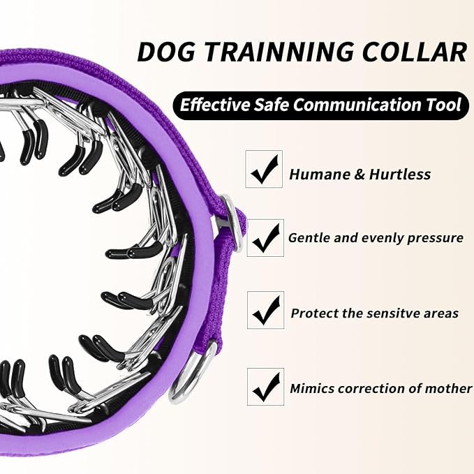 Martingale No Pull Dog Collar for Large Medium Small Dogs, Heavy Duty Nylon Reflective Adjustable Anti Pull Slip Collar with Buckle for Training Walking M Purple