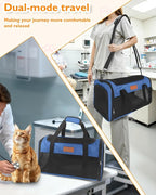 PETUX Airline Approved Pet Carrier - 17x11x9.5 in, Underseat, Top & Side Entry, Soft Sided Cat Dog Carrier for Small Cat & Dog Up to 12 lbs with Breathable Anti-Scratch Mesh for Travel & Vet - Blue
