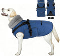 PETDSH Dog Coat Large, Built-in Harness Dog Jacket with Warm Fleece Lining, Waterproof Reflective Dogs Winter Coat, Pet Coats with Pocket and Trash Bags (Navy Blue, XX-Large)