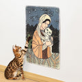 NATUAY Cat Scratcher Sisal Mat Furniture Protector for Wall Couch Carpet Door Mounted, Self-Adhesives Artistic Cats Scratcing Pad with Twist Pins (Mom and Cat, 23.6"x15.8")