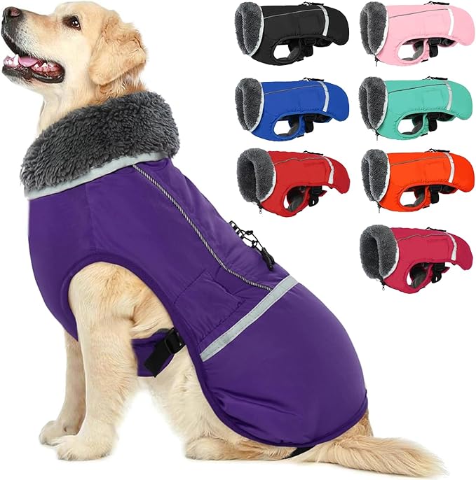 Warm Dog Coat Reflective Winter Jacket, Waterproof Windproof Dog Turtleneck Clothes for Cold Weather, Thicken Fleece Lining Pet Outfit, Adjustable Pet Vest Apparel for Small Medium Large Dogs 2X-Large