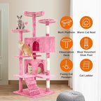 Cat Tree 69.3 inches Cat Tower for Indoor Cats Cat House with Replaceable and Removable Dangling Ball Cat Trees and Towers with Funny Toys, Pink