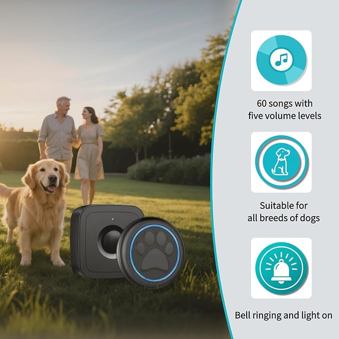 Wireless Dog Doorbell for Potty Training to Go Outside, Waterproof Pet Bell with 1 Touch Buttons and 1 Receiver, 1000 Feet Range, 60 Melodies & Adjustable Volume, Black