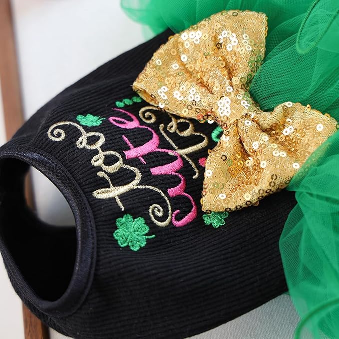 Furbabycare® Elegant Sweet St. Patrick's Day Puppy Dog Blingbling Princess Skirt Pet Dog Lace Cake Camisole Tutu Dress B-Green-3 X-Small