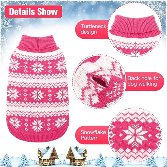 KOOLTAIL Cable Knit Valentines Dog Sweater Turtleneck, Cold Weather Pullover Classic Knitwear, Snowflake Pattern Thick Warm Winter Pet Clothes, Dog Sweater for Small Medium Large Dogs Girl, Pink M