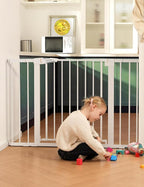 Babelio Metal Baby Gate, 29-48" Auto Close Easy Install Pet Gate, Extra Wide Walk Thru Child Safety Gate, Pressure Mounted Dog Gate for Doorways & Stairs, with Y Spindle Rods, White