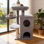 Tangkula Cat Tree Tower, 33.5 Inch Cute Cat Tower with 2-Tier Large Condo, Sisal Scratching Posts, Padded Top Perch, Dangling Toy, Rotatable Cozy Basket, Cat Climbing Furniture (Light Gray)