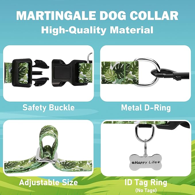 Martingale Collar for Dogs with Buckle Adjustable Nylon Tropical Slip No Pull Training Dog Collars (Palm Leaf, XSmall)