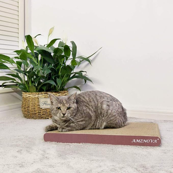AMZNOVA Cat Scratcher Rescratch Cat Scratching Board, Scratching Pad with Catnip for Indoor, Flat Cardboard Scratcher Scratch Board for Kitten, Narrow, Wood Floor Print