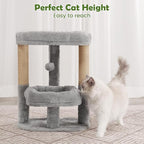 Cat Tree for Indoor Cats, 2-Tier Cat Tower with Padded Donut Beds, Stable Structure, Sisal Scratching Posts & Hanging Ball Toy, Modern Cat Furniture (Light Grey)