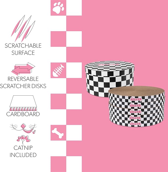 CSR1012I Kate 12 Inch Cardboard Cat Scratcher Pads with Box & Catnip, Reversible Heavy-Duty Scratch Boards for Cats, Furniture Protection, Modern Checker Pattern, Black/White, 5-Pack