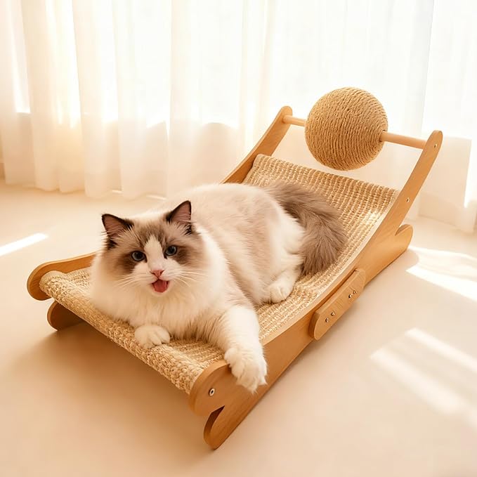 Sisal Cat Scratcher Bed for Cat Scratching Chair Hammock, Large Scratch Post Lounger Pad with Toy Ball for Indoor Cats